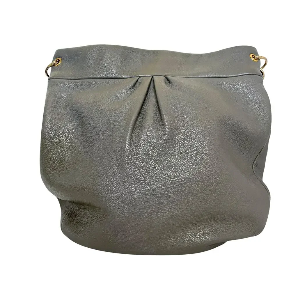 Marc Jacobs New York Hillier Gray Pebbled Leather Hobo Shoulder Bag Handbag